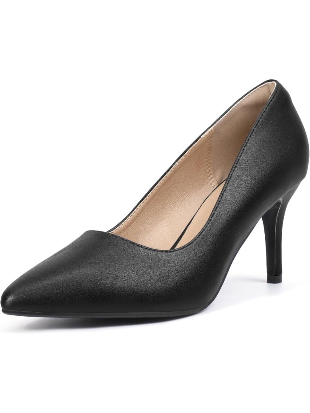 Womens Black Manmade Material High Closed Toe Heels Pointed Stiletto Pumps